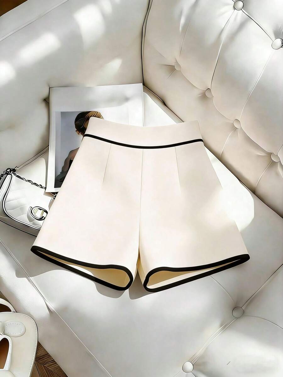 SHEIN Franclia Quần short ống rộng nữ mùa hè, kiểu dáng thường ngày, thích hợp đi làm. - Màu be - Xem 1