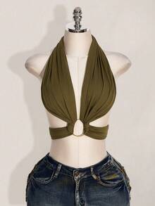 SHEIN ICON Women's Sexy Minimalist Solid Color Cropped Tank Top, Versatile Wear For Summer - Green - View 12