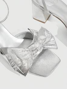 CUCCOO SZL Women Bow Decor Heeled Sandals For Summer - Silver - View 3