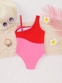 SHEIN 女童蝴蝶结荷叶边连体泳衣，适合海滩度假、泳池派对、沙滩派对 - 淺粉色 - 查看 2