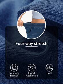 Flexra Plus Size Plain Color Block Casual Stretchy Knit Jeans - Blue - View 9