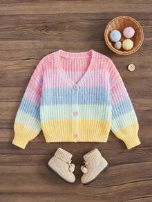 SHEIN Toddler Girls Colour Block Drop Shoulder Cardigan - Multicolor - View 4