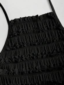 Sweetra Women's Light Yellow Pleated Spaghetti Strap Lace Maxi Dress, Romantic Sexy Resort Style, Spring/Summer - Black - View 3
