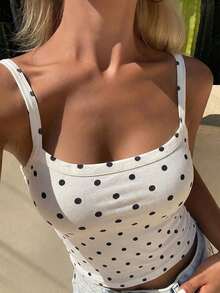 DAZY Áo hai dây ngắn ôm sát cổ vuông mùa hè dành cho nữ, áo tank top mặc ngoài theo phong cách đường phố thường ngày. - Nhiều màu - Xem 1