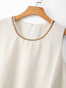 GlowEve CURVE Plus Size Women Fashionable Elegant Fluffy Vest + Plus Size Women Fashionable Elegant A-Line Belted Mini Skirt Set - Beige - View 3