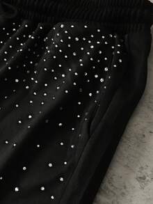 ROMWE MEN 男士闪亮钻石金属孔眼宽松短裤 - 黑色 - 查看 4