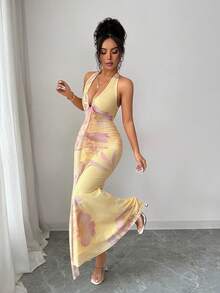 Rafferiza Vestido elegante, vestido sexy, vestido largo, vestido halter, vestido floral, vestido de playa, vestido de verano, vestido sin mangas - Multicolor - Ver 6