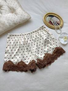 Comfortcana 女士夏季休闲复古优雅波点撞色蕾丝短裤 - 彩色 - 查看 4