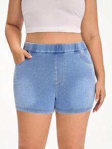 Flexra Shorts vaqueros casuales y versátiles para uso diario con bolsillos para mujer talla grande - Azul - Ver 7