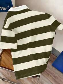 Claim Dot Men Striped & Slogan Graphic Polo Shirt - Olive Green - View 2