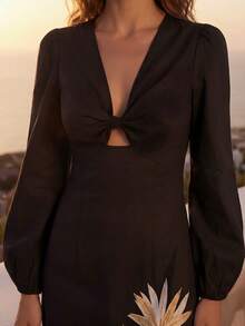 CAJUNI Chic Vacation Golden Palms Long Dress - Black - View 3