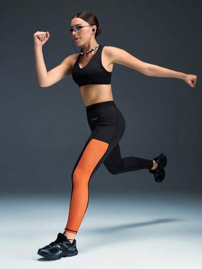 Powerista 女士撞色字母印花口袋休闲运动紧身裤