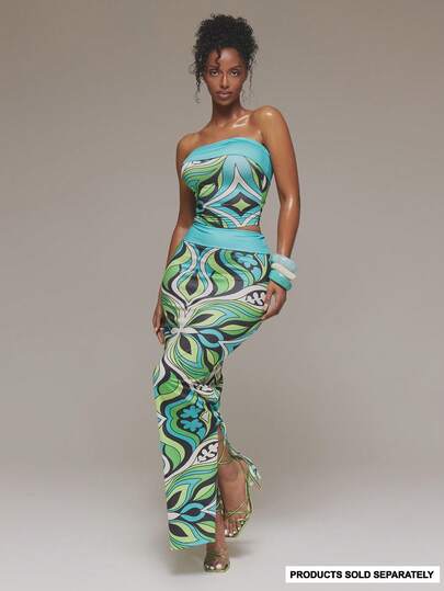 MUSERA Falda larga ajustada con estampado ondulado para primavera y verano, ideal para festivales de Ibiza, vacaciones, salidas nocturnas, club y seducción tropical