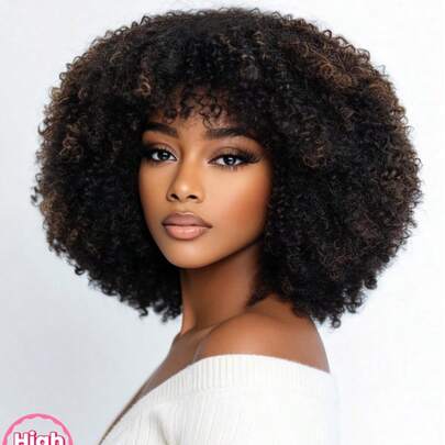 Density Pro Tóc giả bob xoăn xù kiểu Afro có mái, làm từ tóc thật 250%, mật độ cao, không cần keo dán, dễ dàng đội lên và sử dụng ngay. Tóc giả bob xoăn ngắn có mái, thân thiện với người mới bắt đầu, dễ dàng lắp đặt, vẻ ngoài tự nhiên, lọn xoăn mềm mại, bồng bềnh, thoải mái khi đội. Tóc giả bob làm từ tóc thật, màu đen điểm xuyết nâu, kết cấu xoăn xù kiểu Afro, sang trọng, thích hợp cho tiệc tùng, mùa hè, đám cưới, lễ hội, dễ bảo quản, kiểu tóc cho các dịp đặc biệt, đa năng.