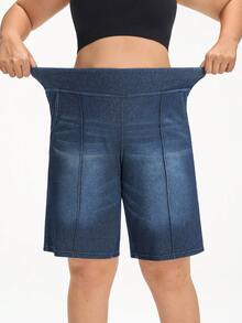 Flexra Plus Size Washed Denim Casual Shorts For Summer - Blue - View 3