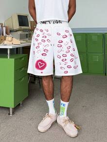 STEELVANCE Men's Casual Lip & Heart Print Shorts For Summer Youth Summer Outfits  Y2K - White - View 4
