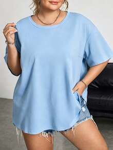 SHEIN CURVE+ Bộ 3 áo thun tay ngắn cổ tròn dáng rộng cỡ lớn dành cho mùa hè, màu trắng, đen và xám, thương hiệu Curve Plus, Hoho Vacation. - Nhiều màu - Xem 3