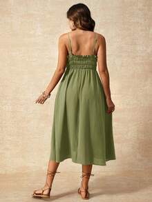 Boho Mama Maternity Solid Color Pleated Casual Summer Sleeveless Dress - Green - View 9