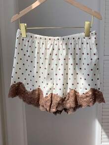 Comfortcana 女士夏季休闲复古优雅波点撞色蕾丝短裤 - 彩色 - 查看 2