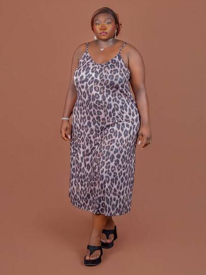 CurvyTilda 春夏休闲全身豹纹沙滩细肩带舞会礼服吊带裙大码连衣裙格子裙非洲裙