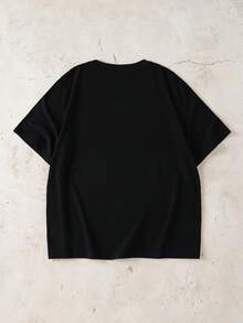 LOONEY TUNES X SHEIN Áo thun nam cổ tròn tay ngắn in hình hoạt hình dễ thương - màu đen - Xem 2