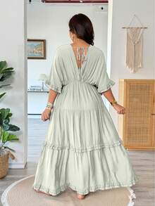 Vionelle Vestido regular con volantes y unicolor de estilo francés, talla grande, para primavera/verano - verde menta - Ver 2