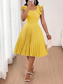 SHEIN Lady Đầm ngắn không tay đơn sắc tối giản dành cho nữ, thích hợp mặc hàng ngày. - Màu vàng - Xem 5