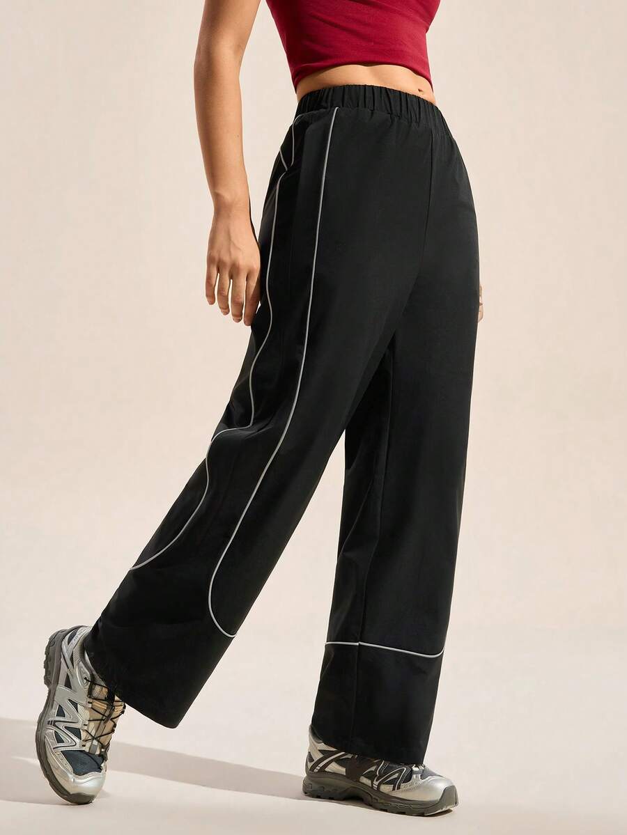 SHEIN Glamour Quần nữ cạp chun co giãn, kiểu dáng thường ngày đa năng, phù hợp mặc hàng ngày và chơi thể thao. - màu đen - Xem 1