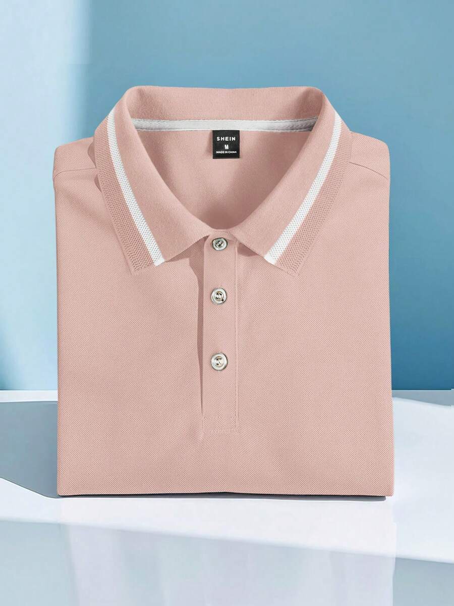 Calvornis 男士大尺碼短袖翻領 Polo 衫,灰粉色夏季休閒高爾夫穿搭,老錢風,戶外活動、辦公室與日常穿著、儀式場合 - 粉色 - 查看 1