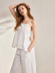 Ocili Bộ đồ ngủ 2 món bằng cotton thoải mái gồm áo hai dây và quần dài. - trắng - Xem 7