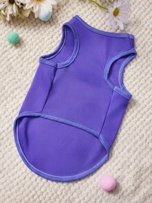 PETSIN 1 pieza Pequeños pies lindos, Chaleco de mascota con estampado alfanumérico 16, Suave y transpirable, Ropa de mascota estilo deportivo color púrpura - Morado - Ver 3