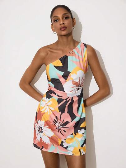 Maija 女士碎花褶皱休闲迷你连衣裙，适合约会