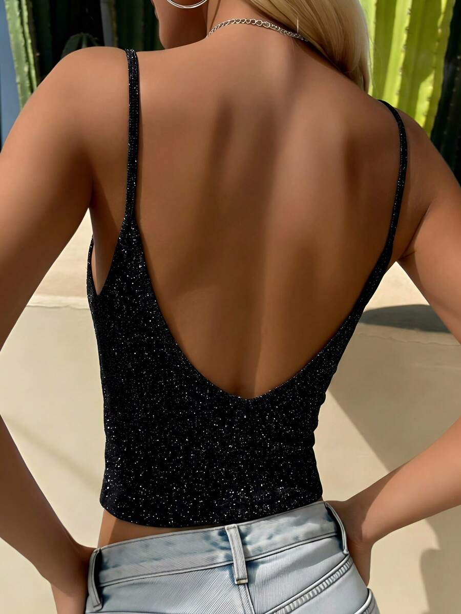 DAZY Áo hai dây ngắn ôm sát cổ vuông mùa hè dành cho nữ, áo tank top mặc ngoài theo phong cách đường phố thường ngày, trang phục đi nghỉ mát cho nữ. - màu đen - Xem 1