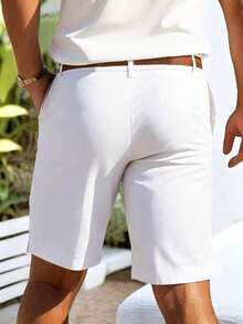 Manfinity Homme Men's Solid Color Casual Shorts With Pockets And Belt Loops - White - View 2