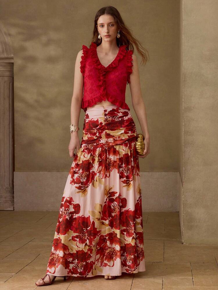 WOMEN'S LINEN PRINTED A-LINE SKIRT, SPRING/SUMMER