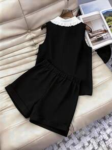 GlowEve CURVE Plus Size Contrast Color Bow Decor Camisole And Shorts Casual 2 Pieces Set - Black and White - View 2