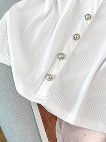 SHEIN CURVE+ Women's Fashionable Elegant Pearl Button Sleeveless Tank Top - White - View 7