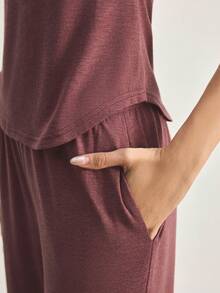 Ocili Minimalist, Comfortable, Casual, Easy Care Women's Sleeveless Top And Soft Pants Pajama Set - Burgundy - View 7