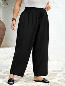 SHEIN CURVE+ Quần dài nữ cỡ US22, thích hợp cho lễ hội âm nhạc, kỳ nghỉ bên bờ biển, phong cách bohemian. CURVE PLUS / / Quần dài nữ màu xanh dương, cạp cao, ống côn, thích hợp cho kỳ nghỉ hè, quần hè, quần cạp chun, trang phục thường ngày kiểu đồng quê, phong cách cao bồi, trang phục giáo viên. - màu đen - Xem 5