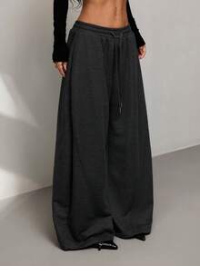 SHEIN PETITE 2025秋冬新款条纹运动裤，松紧腰，锥形裤腿，优雅都市风，适合万圣节、约会、派对、旅行、圣诞节、婚礼宾客、生日、商务休闲、办公室等场合，是秋季女装的理想之选。 - 灰色 - 查看 4