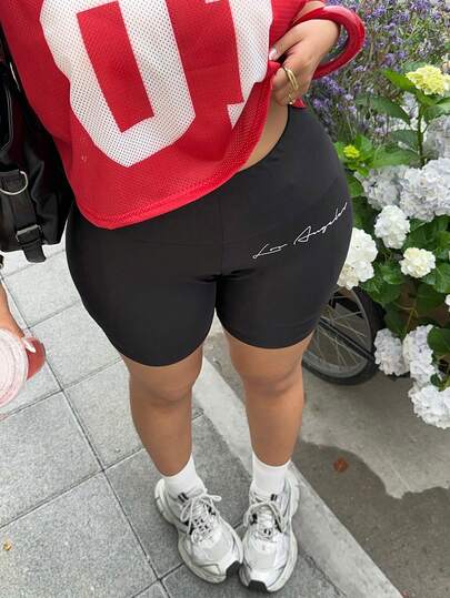 SHEIN EZwear 大码夏季休闲字母印花打底裤