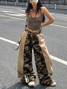 Coolane Quần dài nữ và nam phong cách đường phố mùa hè, kiểu dáng preppy, vintage Y2K, thường ngày, thể thao, họa tiết rằn ri, phối màu, sọc, họa tiết trang trí, ống rộng cạp thấp. - Nhiều màu - Xem 4
