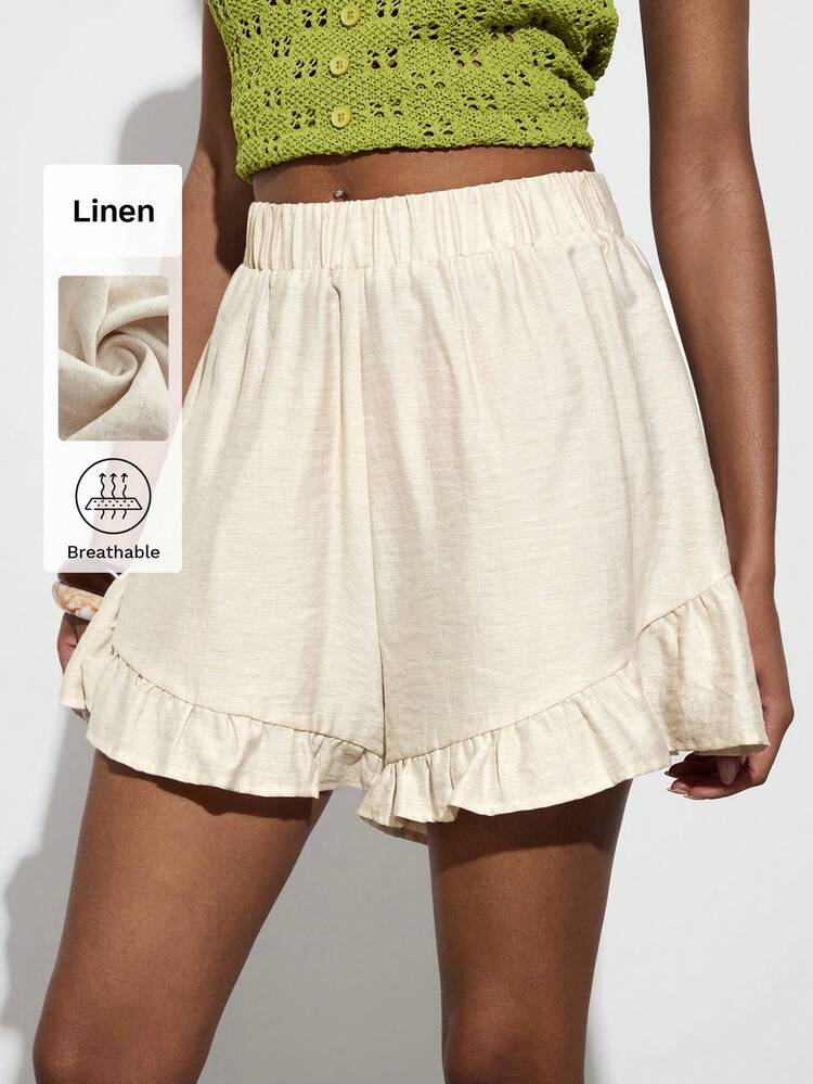 SHEIN Maija MAIJA 비치 러플 헴 엘라스틱 허리 캐주얼 플로이 쇼츠