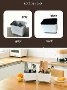 1pc Kitchen Tableware Drain Rack, Tableware Storage Box, Drain Rack, Made Of Pp Material, Removable, Has Three Compartments, Suitable For Kitchens And Restaurants, Can Be Used To Store Chopsticks, Forks, Spoons, Sponges, Brushes - Multicolor - View 3