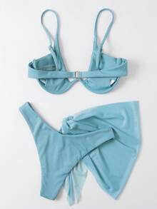 SHEIN Swim 3 件套女士沙滩装、加垫比基尼套装 - 淺藍色 - 查看 2