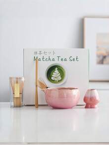 4件/7件套日本彩虹粉绿茶碗，用于制作宋代绿茶，茶道工具陶瓷茶碗茶杯搅拌器绿茶刷茶筅套装。 - 彩色 - 查看 4
