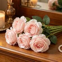 6pcs Blush Pink Artificial Peony Stem, 2.8in Faux Peony Flower With Green Leaves, Home Wedding Decor - Pink - View 6