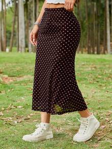 SHEIN EZwear 巧克力棕色波点网纱透视长裙 - 巧克力棕 - 查看 5