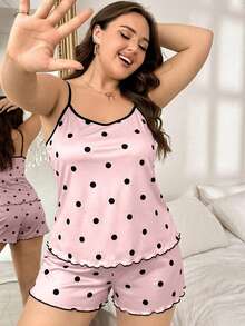 SHEIN Bộ đồ ngủ cỡ lớn dành cho nữ, gồm áo hai dây in chấm bi và quần short. - Nhiều màu - Xem 5