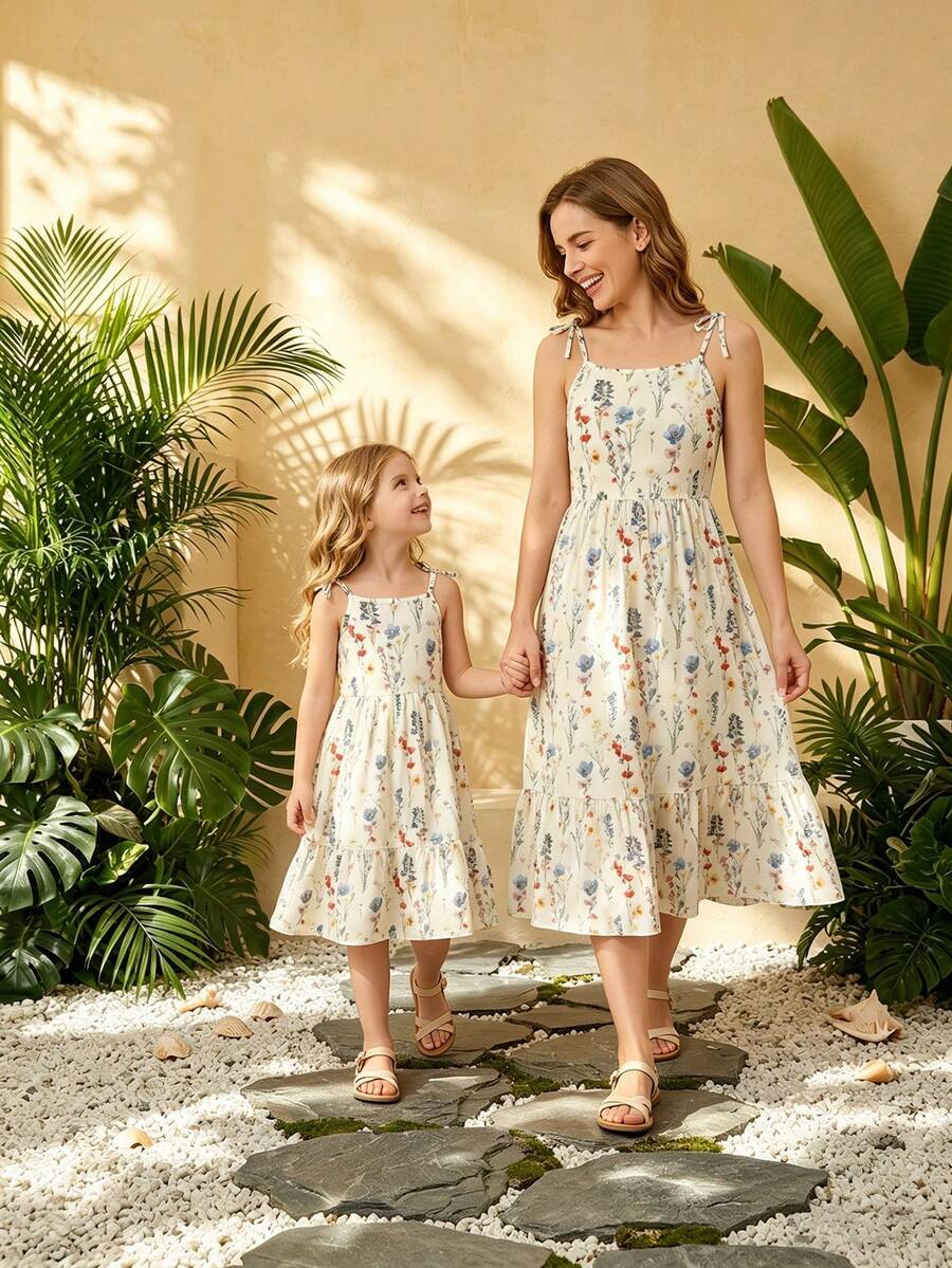 Young Girl' Floral Print Sleeveless Dress - White - View 1